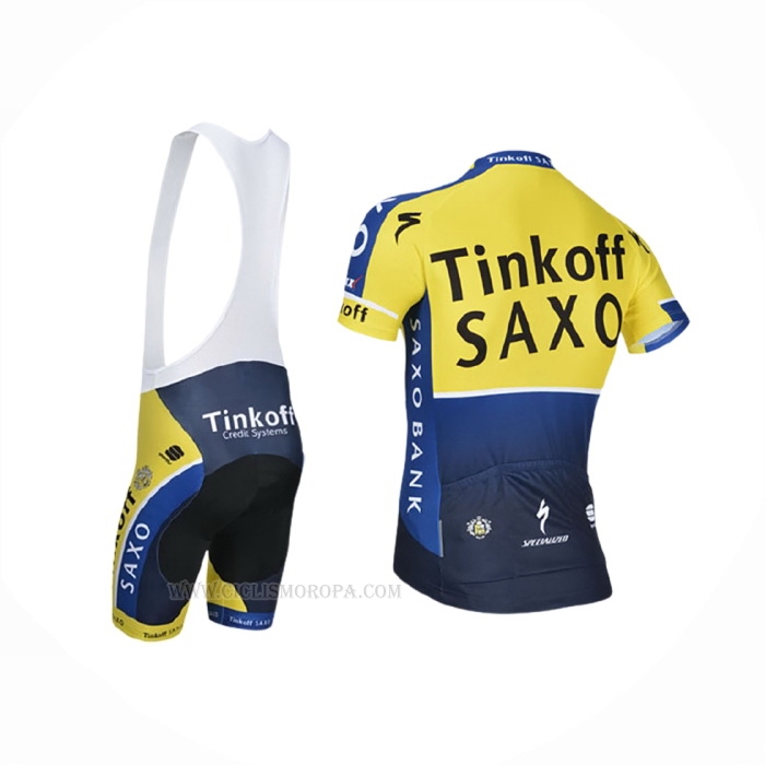 2014 Ropa Ciclismo Tinkoff Saxo Bank Azul Amarillo Mangas Corta y Culotte Corto